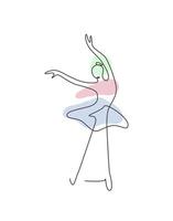 eine einzige Strichzeichnung sexy Frau Schönheit Ballerina-Vektor-Illustration. hübsche Balletttänzerin zeigt Tanzbewegungskonzept. minimalistischer Wanddekor-Plakatdruck. modernes Grafikdesign mit durchgehender Linie vektor