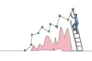 einzelne durchgehende Strichzeichnung des jungen Geschäftsmannes, der die Treppe klettert, um das Marktdiagramm zu erhöhen. professioneller Geschäftsmann. Minimalismus-Konzept dynamische eine Linie zeichnen Grafikdesign-Vektor-Illustration vektor