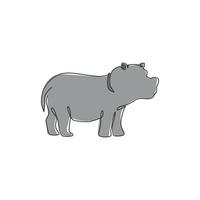 en enda linjeteckning av en stor söt flodhäst för leksaksföretagets logotyp för barn. enormt vänligt flodhästdjurmaskotkoncept för national safari zoo. kontinuerlig linje rita design vektorillustration vektor
