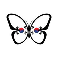 Süd Korea Flagge Schmetterling Design. National Welt Flagge Insekt. vektor