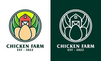kyckling bruka logotyp, kombinerande ägg form och bruka scen. tillverkad i en monoline stil, detta logotyp är perfekt för logotyper för kyckling gårdar, plantager och andra. vektor