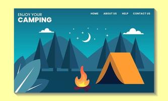 camping tema landning sida. perfekt för webb bakgrunder, hälsning kort, design element, och Mer. vektor