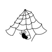 enkel Spindel på en webb i tecknad serie klotter stil. vektor illustration isolerat på vit bakgrund.
