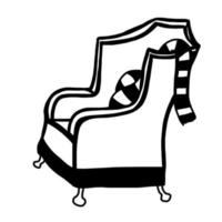Sessel mit ausgezogen Schal im Gliederung Gekritzel Stil. Vektor Illustration isoliert auf Weiß Hintergrund.