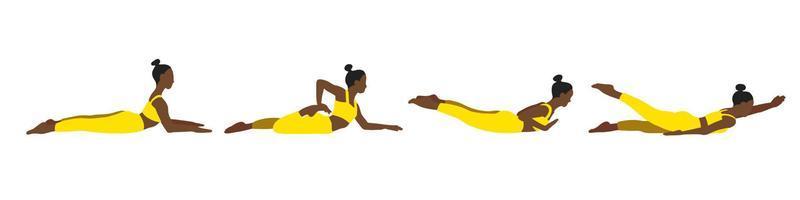 Yoga-Posen-Sammlung. Afroamerikaner. weibliches frau mädchen. vektorillustration im flachen stil der karikatur lokalisiert auf weißem hintergrund. vektor