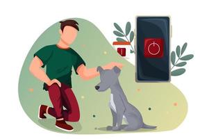 National Tag von Ausstecken. Karikatur Charakter ist spielen mit ein Hund, das Telefon ist gedreht aus. Vektor