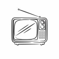 årgång retro tv linje konst. retro TV ritad för hand vektor