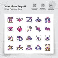 Valentinstag Tag Symbol einstellen im Linie eben Farbe Stil mit ein Liebe und Herz Thema. ein Sammlung von Liebe und Romantik Vektor Symbole zum Valentinstag Tag Feier.