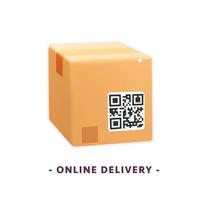 3d Vektor Paket Karton Ladung Box mit qr Code Handy, Mobiltelefon App zum schnell Bedienung Lieferung Netz Element Attrappe, Lehrmodell, Simulation Design