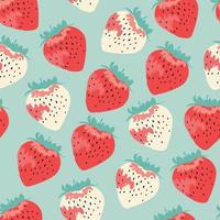 nahtlos Muster von modern Erdbeeren. groß Weiss, rot runden Erdbeeren auf Blau. groß hell Beeren. Beere Muster Design zum Textil, Netz Banner, Karten. frisch Sommer- Früchte. rot Beeren und Fr vektor