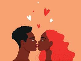 romantisk ung afrikansk par kyssar. afrikansk amerikan vektor silhuetter av manlig och kvinna ansikten. svart par porträtt för bröllop romantisk design. mänsklig kärlek.