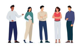 Geschäft Menschen männlich und weiblich Zeichen Mannschaft Stand zusammen. kreativ Teamarbeit Gruppe oder Büro Angestellte Konzept. Vektor Illustration.