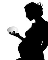 Silhouette von ein schwanger Frau mit ein Ei vektor