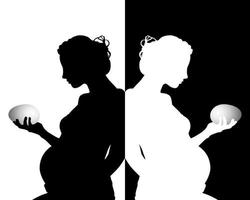 silhuett av en gravid kvinna med ett ägg vektor