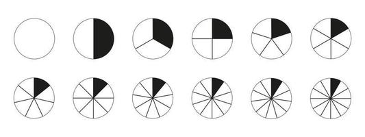 segmentet skiva ikon. paj Diagram mall. cirkel sektion Graf linje konst. 1,2,3,4,5,6,7,8,9,10,11,12 segment infographic med ett målad segmentet. diagram hjul delar. geometrisk element. vektor