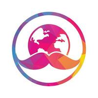 Schnurrbart und Globus Vektor Symbol Logo Design. Welt Mann Tag Vektor Logo Design Vorlage