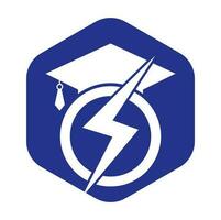 Flash-Student-Vektor-Logo-Vorlage. Bildungslogo mit Abschlusskappe und Donnersymbol. vektor