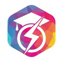 Flash-Student-Vektor-Logo-Vorlage. Bildungslogo mit Abschlusskappe und Donnersymbol. vektor