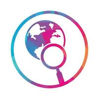 Globus Suche Logo Vektor Symbol. Welt und Lupe Logo Kombination.
