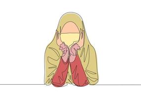 einer kontinuierlich Linie Zeichnung von jung ziemlich Mitte Osten muslimah tragen Burka mit Kopftuch. traditionell schön islamisch Frau Niqab Kleid Konzept Single Linie zeichnen Design Vektor Illustration