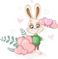 söt tecknad serie kanin med hjärtan och ballonger vektor