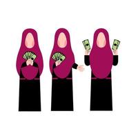 einstellen von Hijab Frau halten Geld vektor