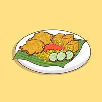 nudel med tofu, asiatisk mat ikon med gurka och chili sås vektor