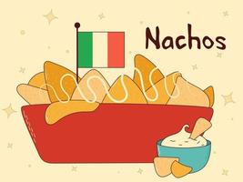 Mexikaner traditionell Lebensmittel. Nachos. Vektor Illustration im Hand gezeichnet Stil