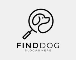 süß Hündchen Hund Kopf Gesicht mit Vergrößerung Glas finden Suche Linie Kunst linear einfach Vektor Logo Design