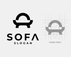 Sofa Sitz Sessel Leben Zimmer Innere Möbel einfach minimal golden Verhältnis Vektor Logo Design