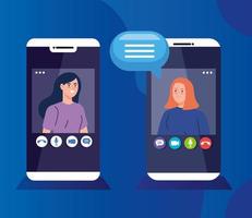 unga kvinnor i en videokonferens via smartphones vektor