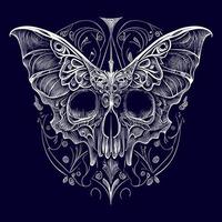 en skalle med delikat fjäril vingar, representerar omvandling och de flyktig natur av liv. en fusion av skönhet och död vektor