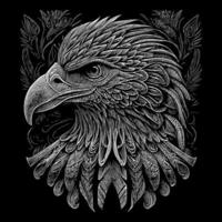 detta illustration skildrar de våldsam och majestätisk huvud av ett amerikan Örn, med genomträngande ögon, skarp näbb, och detaljerad fjädrar. en symbol av kraft och frihet vektor