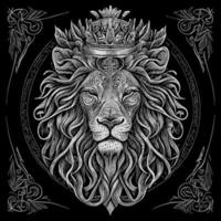 fantastisk teckning skildrar de majestätisk huvud av en lejon Utsmyckad med en krona, symboliserande kraft och kungligheter. invecklad detaljer föra detta kunglig varelse till liv, skapande en verkligt fängslande bit av konst vektor