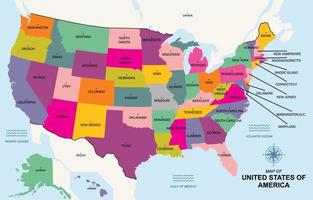 Karta av förenad stater av Amerika med stater namn vektor