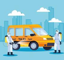 Taxi wird während der Coronavirus-Pandemie desinfiziert vektor