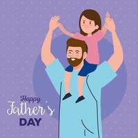 glückliche Vatertagsgrußkarte mit Vater, der seine Tochter trägt vektor
