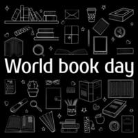 värld bok dag vykort krita vektor