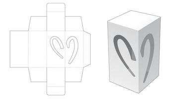 enkel rektangulär förpackningslåda med 2 halv hjärtformade mallar för fönsterskärning vektor