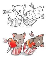 Paar Katzen verliebt in Valentinstag Cartoon Malvorlagen vektor