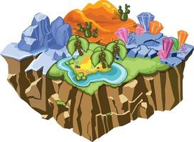tropisch natürlich Landschaft isometrisch Spiel Vorlage, Berge, Vulkane, Wasserfälle. Vektor Illustration