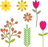ein Sammlung von einfach Hand Zeichnung von Grün Blatt Pflanzen, Blumen und Frucht. vektor