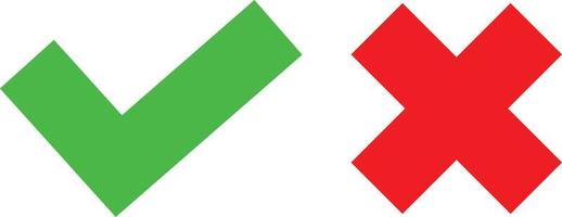 grön bock och röd korsa tjock översikt ikon, tecken vektor