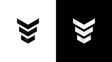 Militär- Klasse Abzeichen Logo Grunge Vektor Monogramm schwarz und Weiß Symbol Stil Design Vorlage