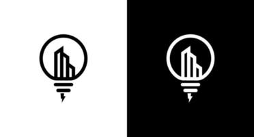 die Glühbirne Lampe Logo Vektor Stadt Energie Monogramm schwarz und Weiß Symbol Stil Design Vorlage