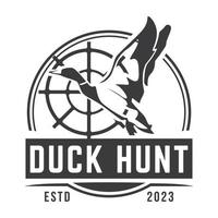 Ente Jagd Logo Emblem Silhouette mit Waffen und wehe isoliert Hintergrund vektor