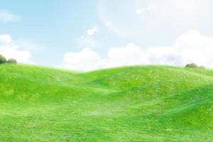 grön fält med blå himmel bakgrund i 3d illustration. bruka och Land sida begrepp. vektor