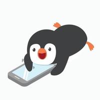 lustiger Pinguin mit mobilem Vektor