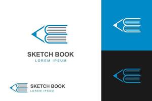 bok och penna logotyp design linje stil vektor element symbol ikon design för utbildning skola, skiss bok logotyp design