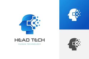 menschliche technologie oder menschliches digital, kopf-tech-ikonensymbol, roboter-tech-logo-design vektor